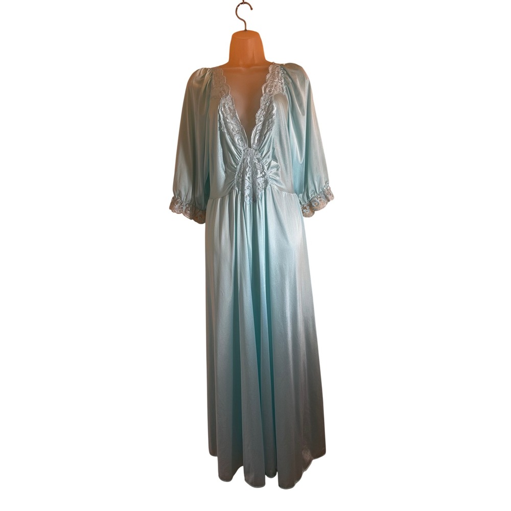 Vintage Light Blue Lace Empire Waist Maxi Nightgown Sleep Dress Lingerie